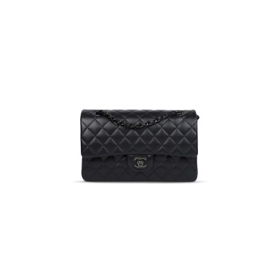 CHANEL MASTER MEDIUM CLASSIC DOUBLE FLAP BAG SO BLACK LAMBSKIN BLACK HARDWARE 1109944 (25*15*7cm)
